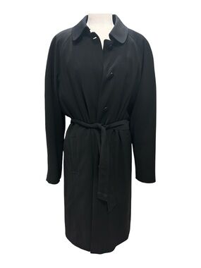 Vintage London Fog Black Button Down Trench Coat with Silver Paisley Lining